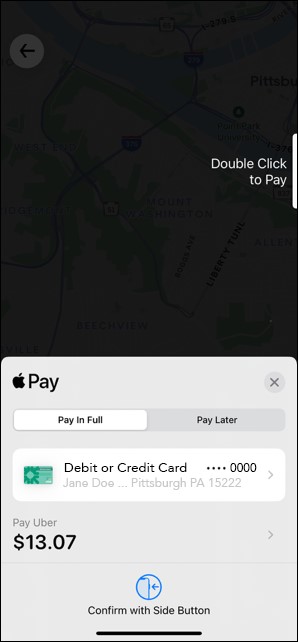 Screen shot of an Uber payment screen
